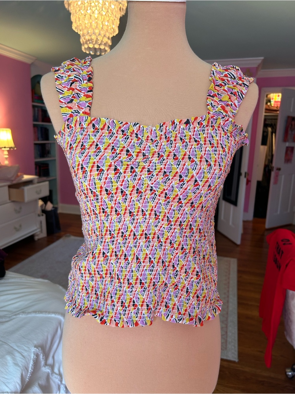 Anthropologie Multicolor Smocked Ruffle-Strap Tank